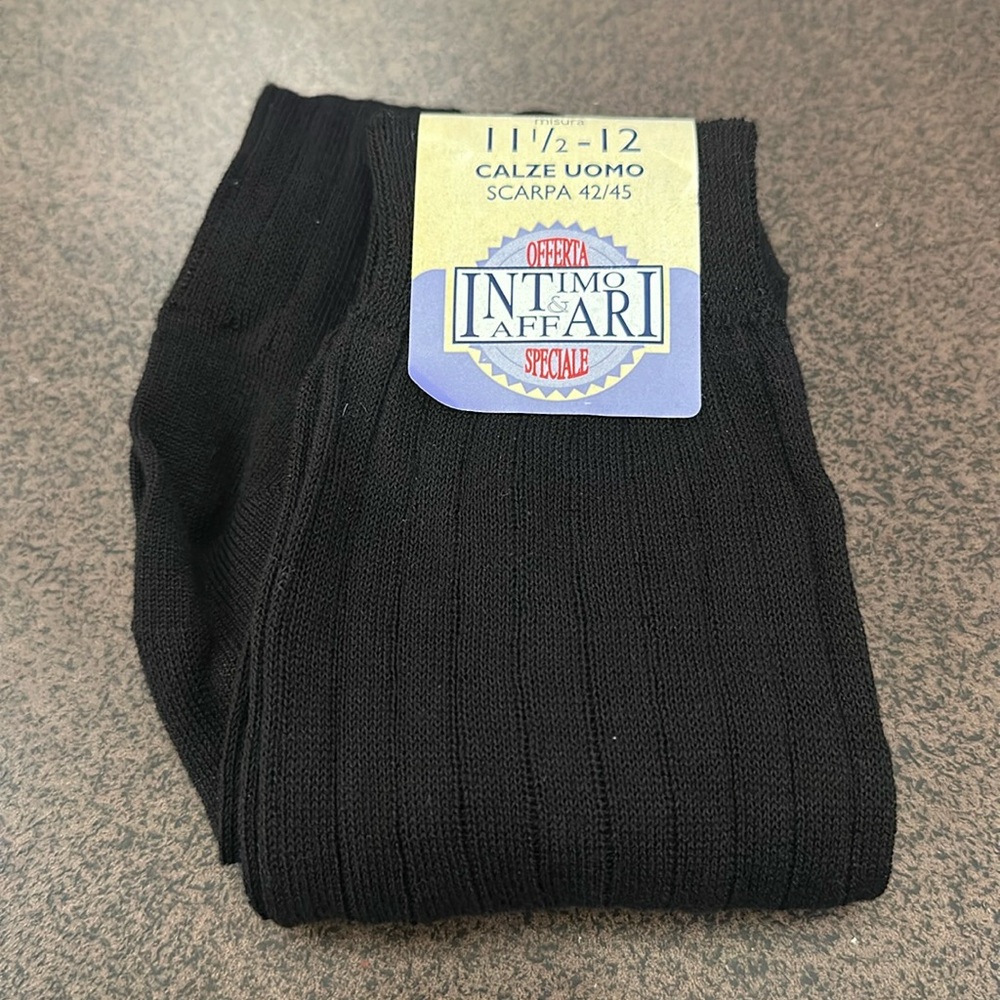 Vintage Mens Ribbed Knee-High Dress Socks 100% Cotton New NWT Black Italy